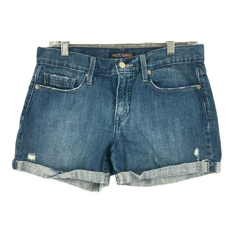 Levis Jeans Shorts Womens 5 Juniors Blue Boyfriend Low Rise Distressed Cuffed